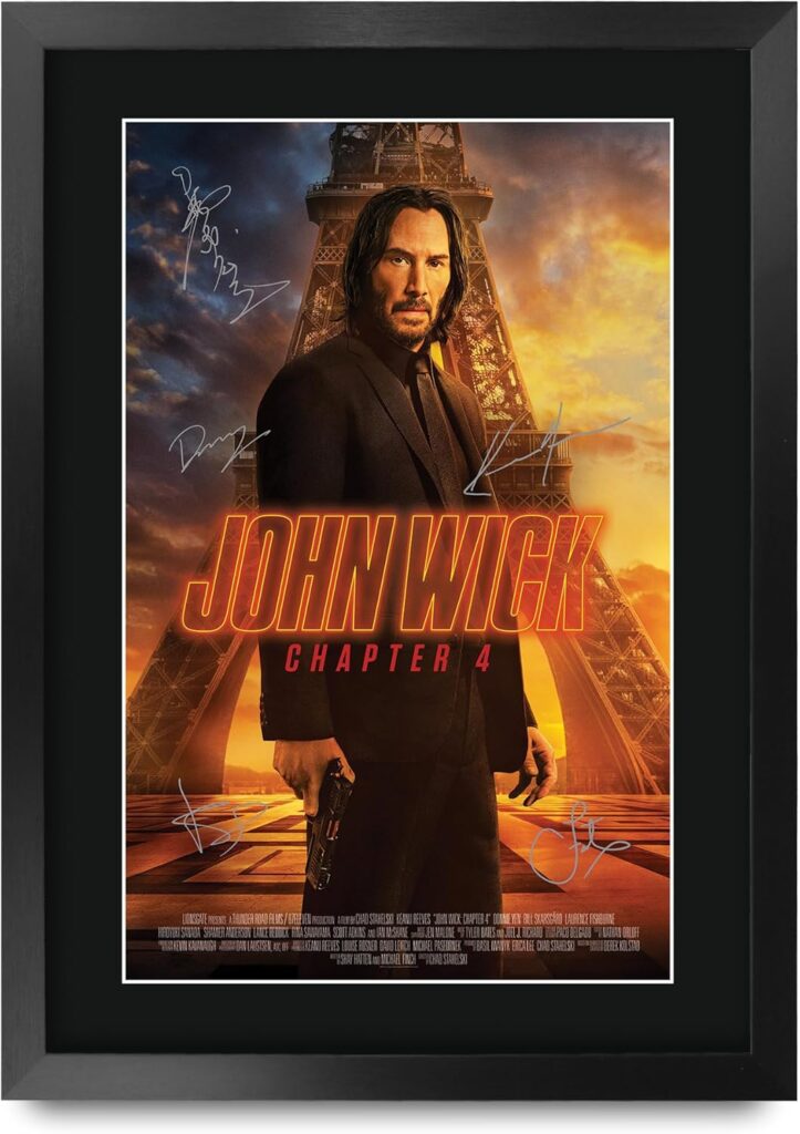 HWC Trading John Wick 4 Keanu Reeves 16 x 12 inch Gifts Printed Poster Signed Autograph Picture for Movie Memorabilia Fans – 16″ x 12″ Framed