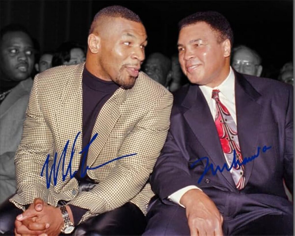 Ikonic Fotohaus Muhammad Ali Mike Tyson Boxing Legend Signed Photo Autograph Print Wall Art Home Decor, 8 x 10 Inch, White