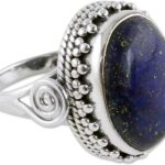 NOVICA Artisan Handmade Lapis Lazuli Cocktail Ring Sterling Silver Blue Single Stone India Royal Classic Reflecting Pond Snorkel Birthstone [crownbezel 0.8 in L x 0.6 in W x 0.4 in H Band Width 3 ]