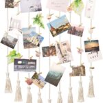 Mkono Teen Girl Room Decor Boho Macrame Hanging Photo Display, Pictures Cards Holder Wall Art for Bedroom Livingroom Dorm Home Teens Women Christmas Birthday Gift, with 40 Wood Clips, 37″ L x 23.6”W
