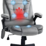 HOMCOM 6 Point Vibrating Massage Office Chair with Heat, Velvet High Back Executive Office Chair with Reclining Backrest, Padded Armrests and Remote, Gray