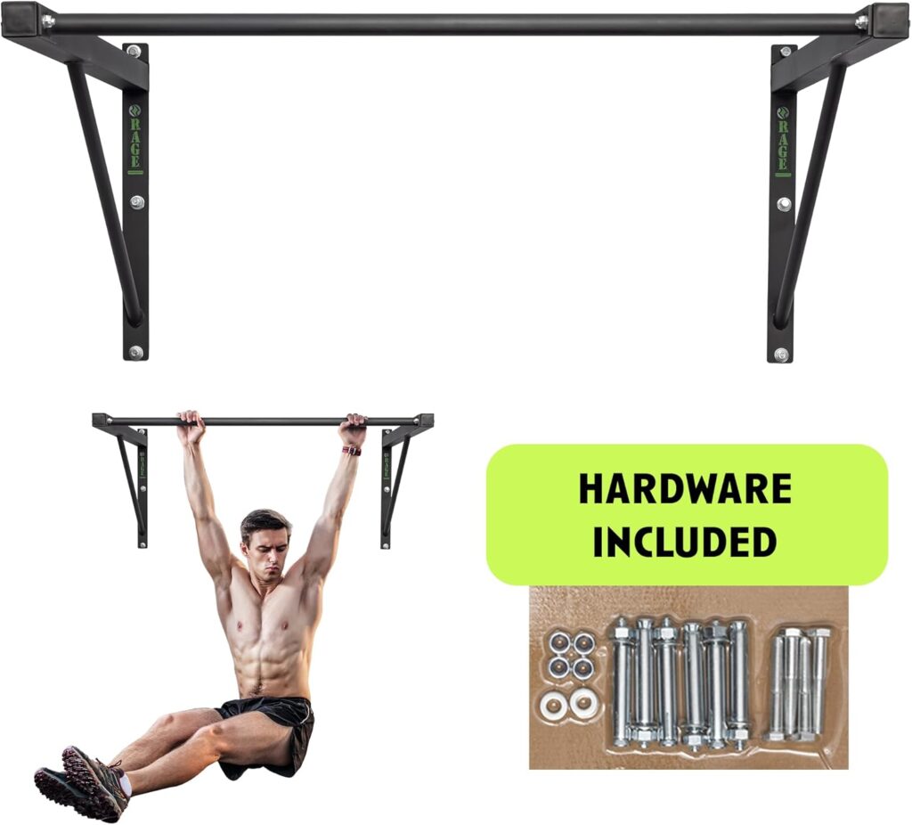 Rage Fitness Heavy-Duty Wall Mounted Pull Up Bar – 500 lbs Weight Capacity | Maintain Upper Body Strength & Core Stability | Space Efficient Steel Chin Up Black Bar for Home & Gym Versatile Workouts