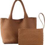 SporGenius Woven Tote Bag for Women, Vegan Leather Handwoven Bags with Small Purse, Large Braided Purses Top Handle Handbags