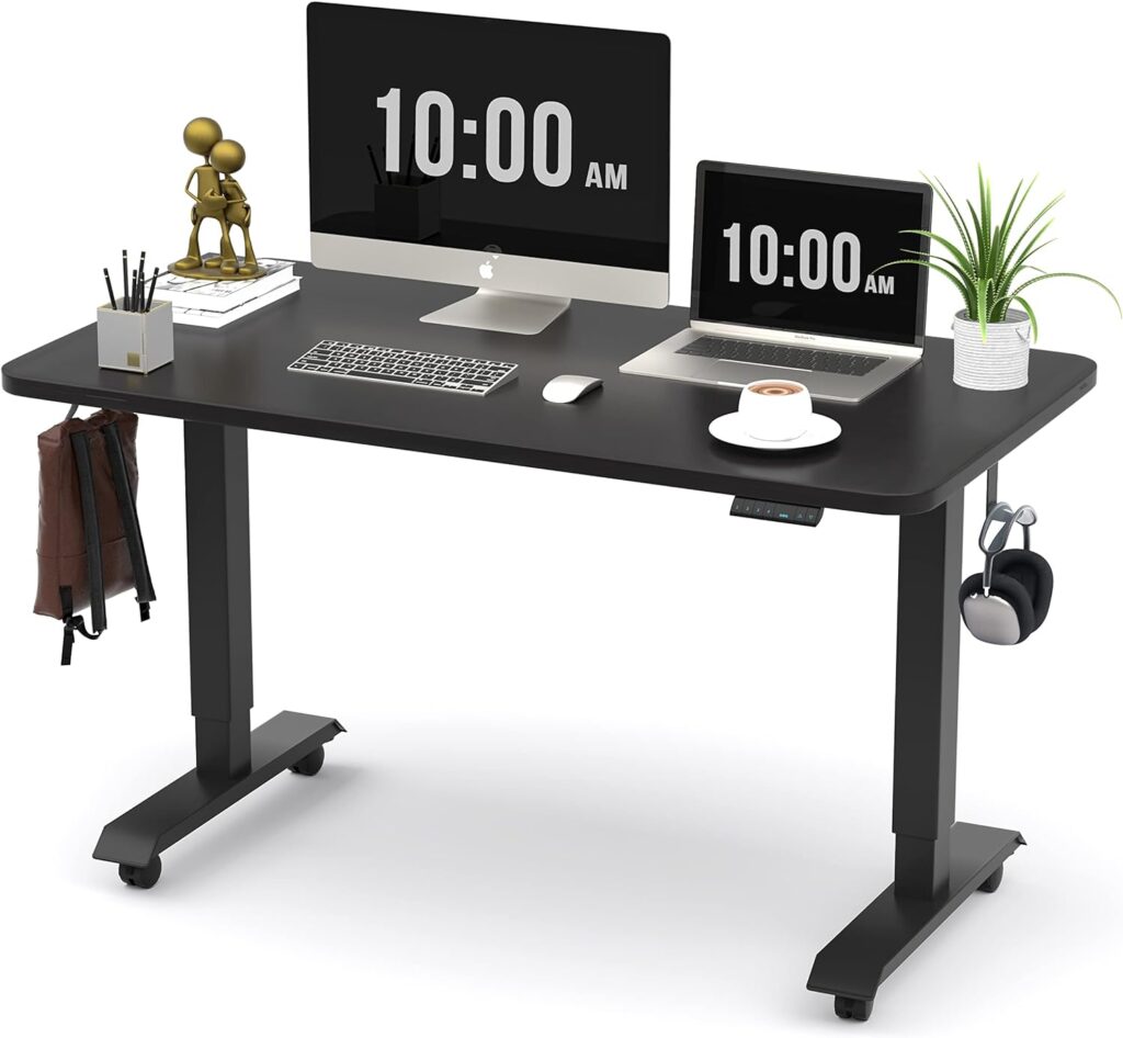 Monomi Electric Height Adjustable Standing Desk, 48×24 Inches, Ergonomic Home Office Sit/Stand Up Desk (Black Steel Frame/Black Top)