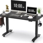 Monomi Electric Height Adjustable Standing Desk, 48×24 Inches, Ergonomic Home Office Sit/Stand Up Desk (Black Steel Frame/Black Top)