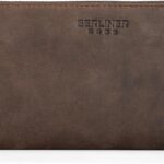 BERLINER BAGS Vintage Genuine Leather Wallet Palma, RFID Blocking Credit Card Holder, Slim Womens Wallet, Zip Around Wallet for 14 Cards, Bills, Coins, ID Window – Brown