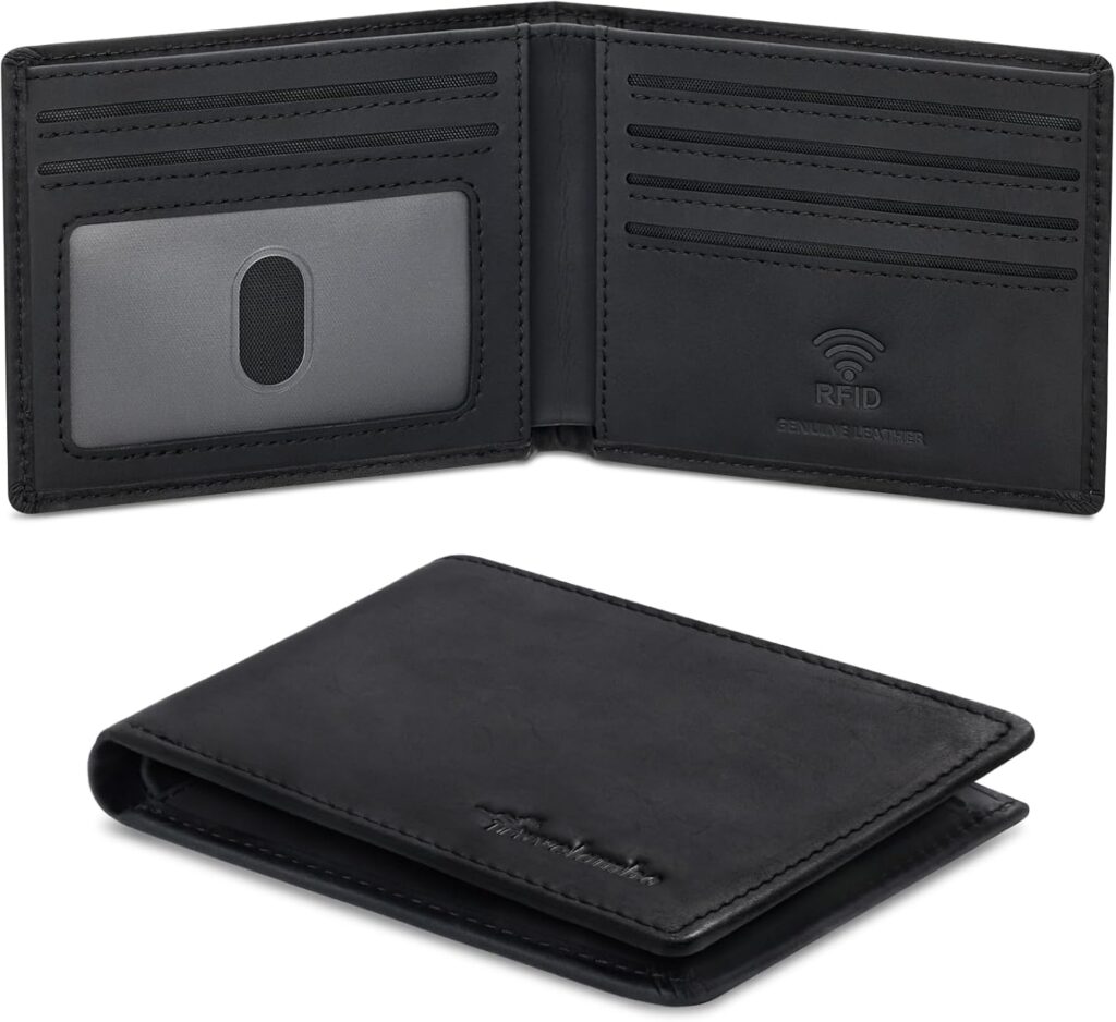 Travelambo Wallet for Men Real Leather Mens Bifold Wallet RFID Blocking – Thin & Stylish with ID Window in Gift Box (Crazy Horse, Black)