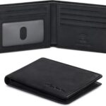 Travelambo Wallet for Men Real Leather Mens Bifold Wallet RFID Blocking – Thin & Stylish with ID Window in Gift Box (Crazy Horse, Black)