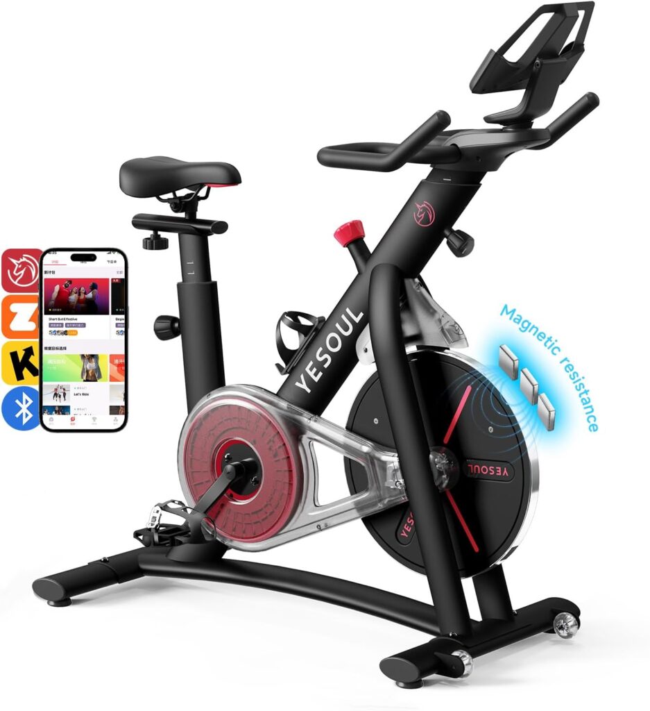 Yesoul Black Exercise Bike for Home,Smart White Cycling Bike Magnetic Stationary Bike, Low Noise Indoor Cycling Bike for Home Gym Electric Stationary Bike with Tablet Mount & Comfortable Seat Cushion for Women Apartment Workout Bike for Fitness
