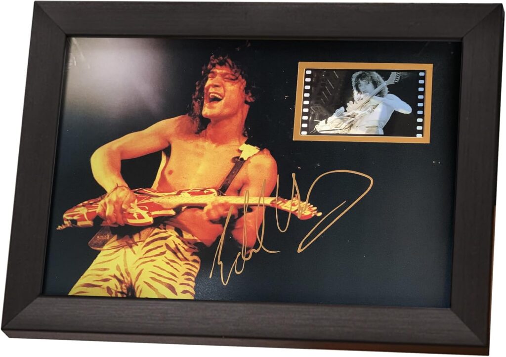veratwo Music Room Decoration – Signed Eddie Van Halen Poster Framed Photo Gift 8×6 Inches,with 1x 35mm Van Halen Film Display,Cool Rock Guitar Gifts for Birthday Christmas