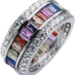 Hermosa Silver Ring for Women Wide, Multicolor Band Baguette Gemstone Rings, Silver Knuckle Women Rings Set Jewelry Size 6-12