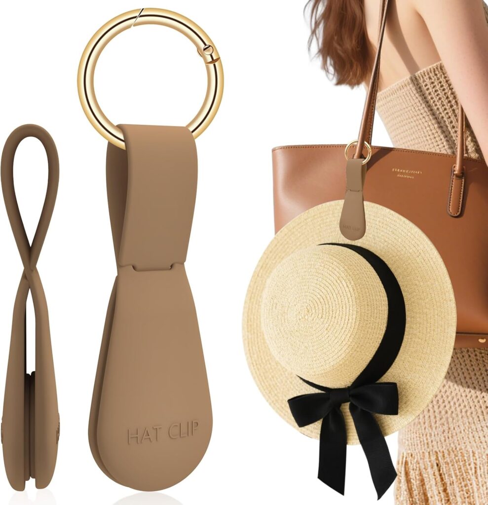 Magnetic Hat Clip for Travel on Bag – Silicone Hat Holder Clip for Sun Hats, Baseball Caps & Fedoras on Purse, Backpack, Luggage & Suitcase, Secure Hat Keeper Accessories (1 Pack, Brown)