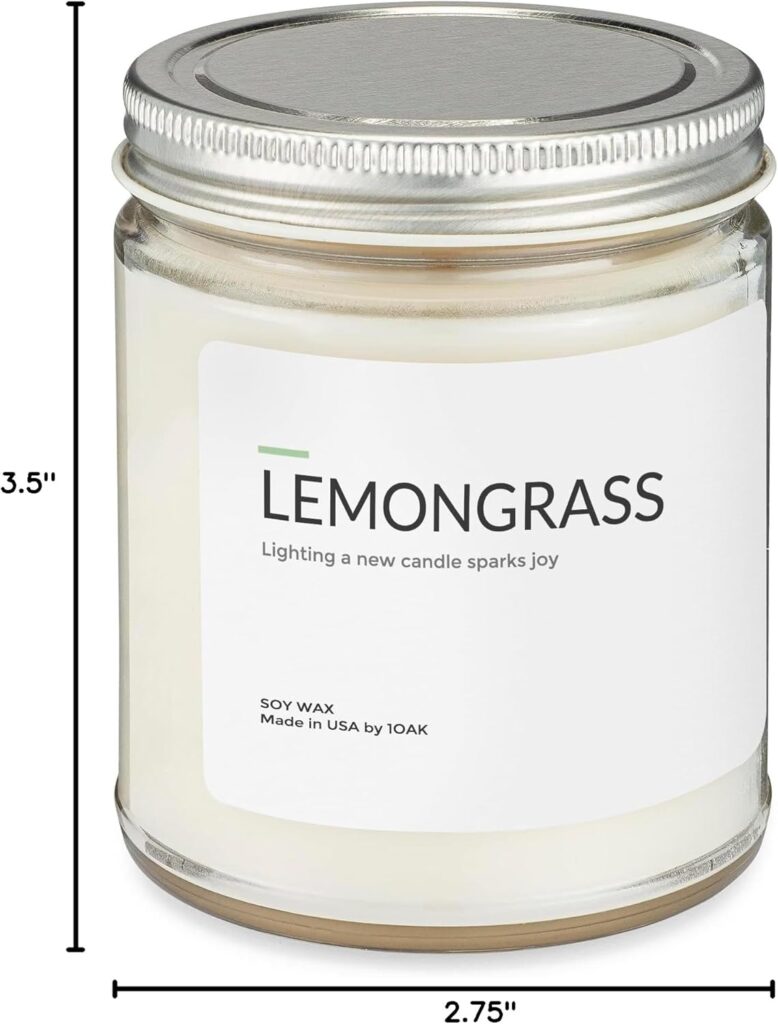 1OAK Soy Wax Scented Candles (Lemongrass) – Soy Candles for Home Scented – Long Burning Premium – Hand-Poured (7oz.)