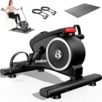 pooboo Under Desk Bike Pedal Exerciser, Quiet Magnetic Mini Exercise Bike with 16 Resistance Levels, Arm & Leg Workout, Resistance Bands & Non-Slip Mat for Home Office Therapy