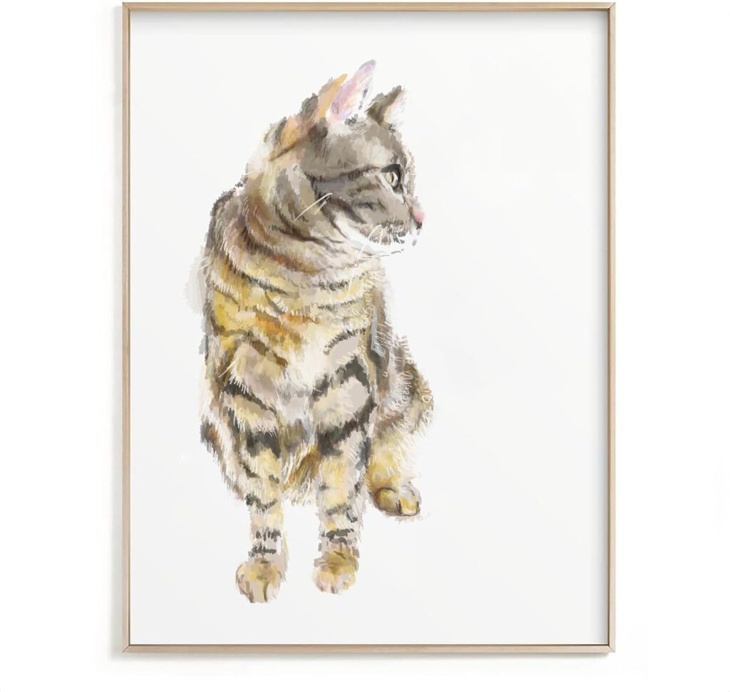 Grey Tabby Cat Art Print, Minimal Wall Decor, UNFRAMED, Signed by Artist (8×10 inches)