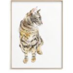 Grey Tabby Cat Art Print, Minimal Wall Decor, UNFRAMED, Signed by Artist (8×10 inches)