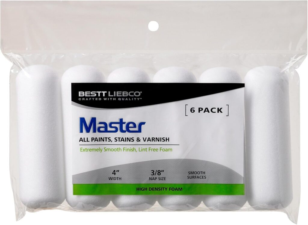 Bestt Liebco 559424600 Master White Foam Mini Roller, 6 Pack, 4 inch x 3/8 inch