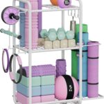Weight Rack for Home Gym, All in One Yoga Mat Storage Rack, Workout Equipment Storage with Wheels and Hooks for Dumbbells Kettlebells Foam Rollers, Powder Coated