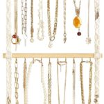 Dahey Hanging Jewelry Organizer Macrame Necklace Holder with 30 Hooks Wall Mounted Jewelry Hanger Over Door Necklace Rack with Tassel for Necklace Bracelet Earring Headband Bow Organizer