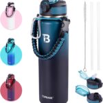 32oz Insulated Water Bottle with Straw Lid & Spout Lid & Paracord Handle, Stainless Steel Water Bottle Wide Mouth, Double Wall for Women Men Gym Fitness Outdoor