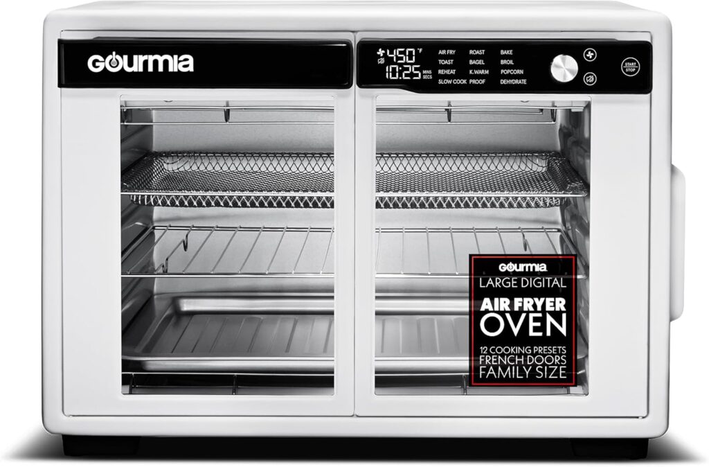 Gourmia French Door Digital Air Fryer Oven – XL 37QT Capacity, 12 Presets, FryForce 360° Tech, Dehydrate, Proof, Slow Cook, Fits 13” Pizza, 1700W, White