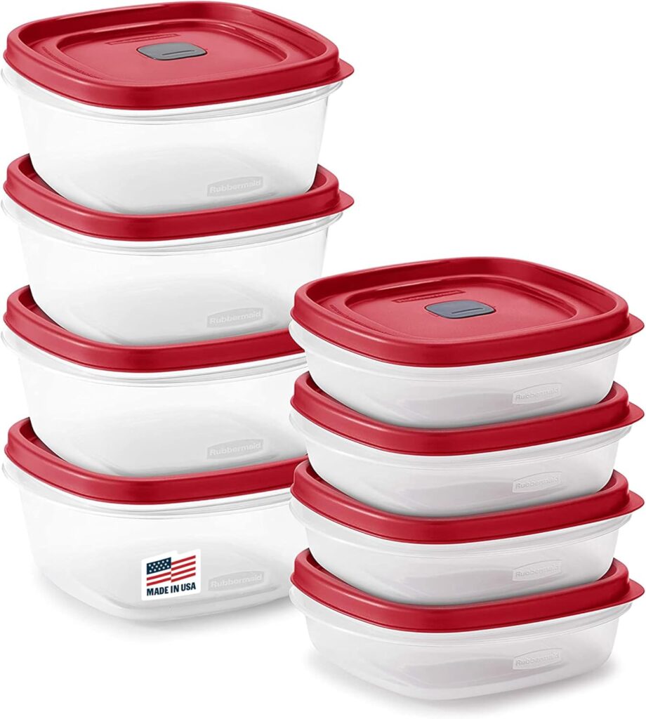 Rubbermaid 16-Piece BPA-Free Plastic Food Storage Set, Red Vented Lids – Microwave, Dishwasher Safe: Perfect for Meal Prep, Leftovers, and Kitchen Organization