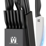 Knife Set, Vestaware 14 Pcs Kitchen Knife Set with Block, Practical One-Piece Knife Block Set Saving Space, Ultra Sharp Stainless Steel Knives Set Ergonomic Anti-slip Handle, New Home Essentials