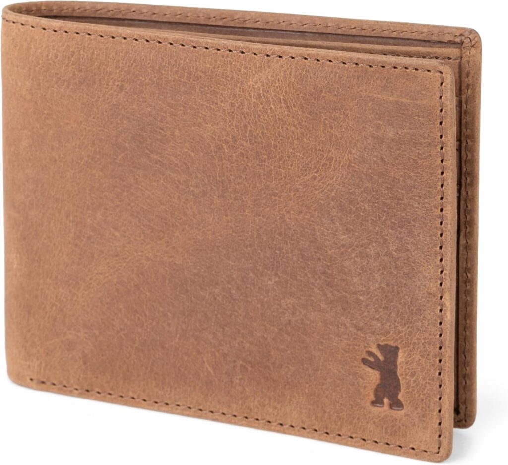 BERLINER BAGS Vintage Genuine Leather Wallet for Men Brooklyn, RFID Blocking, Bifold, Front Pocket Slim Wallet, 10 Card Holder, 2 Bills Compartment, 1 Gift Box – Brown