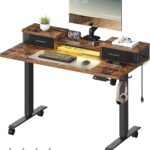 VASAGLE Electric Standing Desk with Drawers, 47.2 x 23.6 Inches, Sit Stand Desk with Power Outlet and LED Lights, Adjustable Height, Storage Shelf, 3 Memory Buttons, for Home Office, Rustic Brown