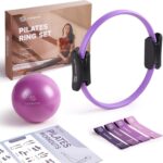 LIONSCOOL Pilates Ring Set – 14″ Anti-Deformation Magic Circle with Padded Handles, Mini Ball, Resistance Bands, Guide & Bag