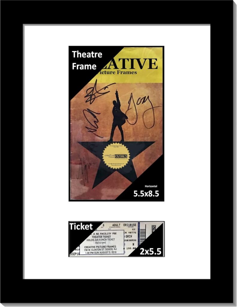 Creative Picture Frames [11x14bk-w] Black Theatre Frame with White Matting, Holds 5.5×8.5-inch Media Plus Ticket Including Installed Wall Hanger (Theatre Bill Not Included)