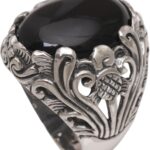 NOVICA Artisan Handmade Onyx Cocktail Ring Crafted Floral .925 Sterling Silver Black Red Indonesia Birthstone ‘Night Bloom’