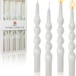 Handmade Spiral Taper Candles – Unscented Long Candles Colored Wax Twisted Candle – 10 Inch Candle Sticks for Wedding Dinner Party Decoration – Set of 4(White)