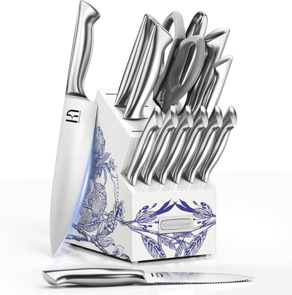 Kitchen Knife Set – Phantom Iris X5 Knife Block Set – Top-tier Performance, 15 Pcs Premium High Carbon Stainless Steel Knife Set with Block and Sharpener, Professional Chef Knives Set