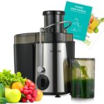 Juicer Machines, 600W Centrifugal Juicer with Wide Mouth 3” Feed Chute for Whole Vegetable and Fruit with 3-Speed Setting, Easy to Clean, BPA Free, High Yield Juice, Juice Recipe Included