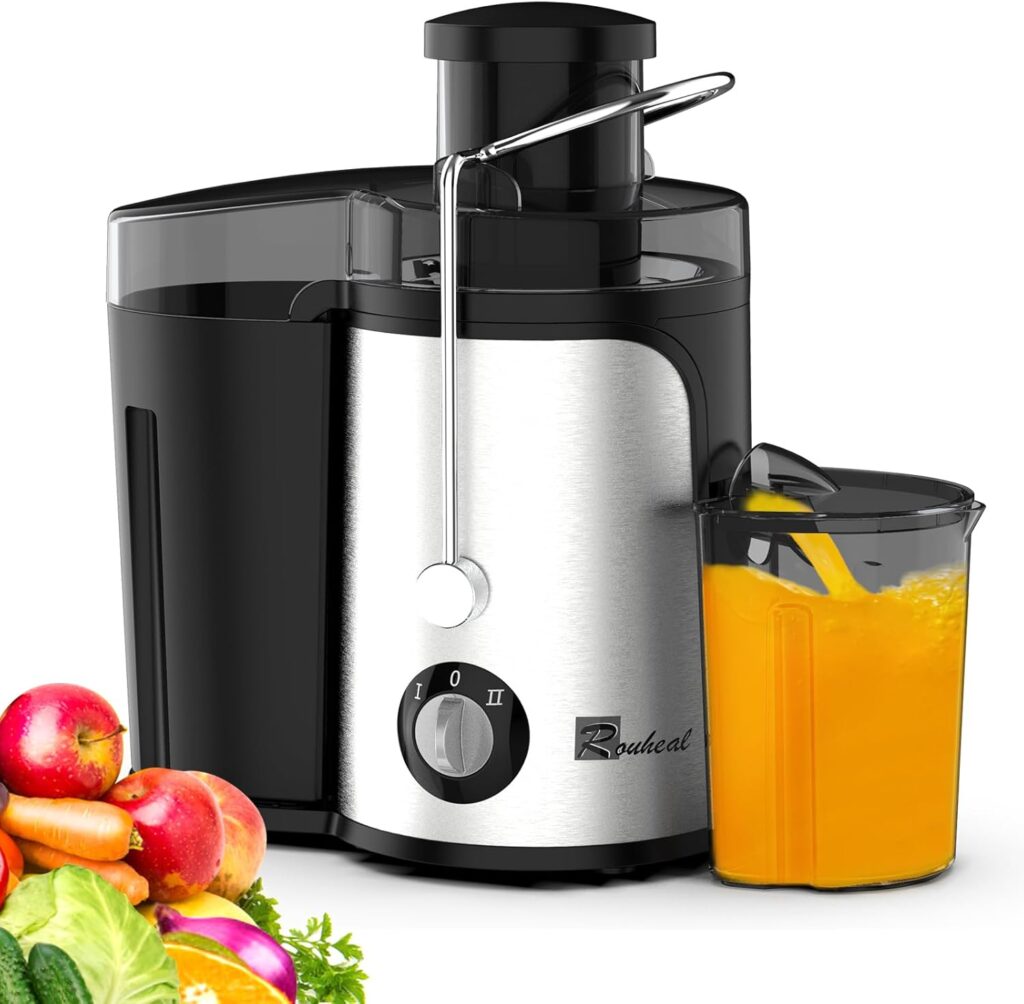 Juicer Machine, 600W Centrifugal Juice Extractor with 3” Wide Feed Chute, BPA-Free, Easy to Clean, Stainless Steel, Includes Cleaning Brush (Black)