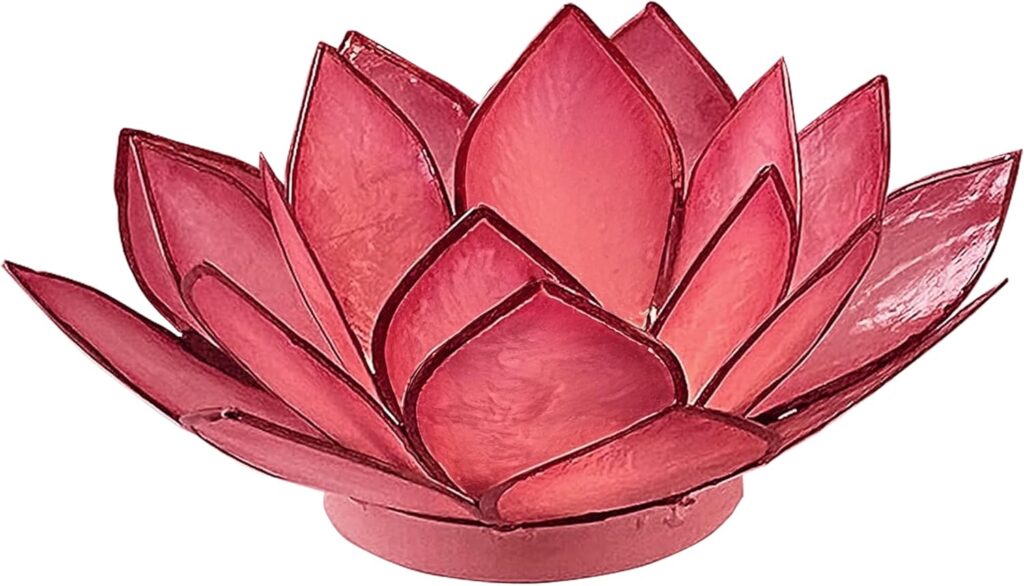 Om Gallery Capiz Shell Lotus Flower Decor Tealight Candle Holder for Serene Ambiance – Handmade Decorative Candle Holders for Meditation, Yoga, and Relaxation, Flamingo