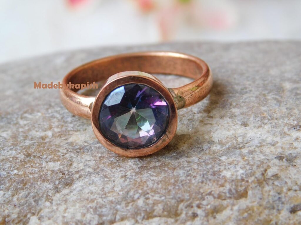 Natural Mystic Topaz Copper Arthritis Pain Statement ring, Artisans Handmade Copper gemstone Ring Jewelry,