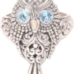 NOVICA Artisan Handmade 18k Gold Accented Blue Topaz Cocktail Ring .925 Sterling Silver Indonesia Animal Themed Birthstone Gemstone Owlbird ‘Brilliant Owl’
