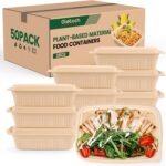 100 Piece (50 Pack) Meal Prep Containers with Lids, 28 oz Cornstarch Food Storage Containers Plant-based Lunch Box for Salad,BPA Free Plastic Take Out Containers Microwave and Freezer Safe