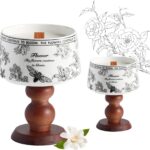 Handmade Soy Scented Candle Set of 2 -Vintage Ceramic Jar with Natural Wood Base, Fresh Camellia Fragrance, Aromatherapy Candles for Bedroom, Home Decor,Spa & Housewarming Gifts(Black 5Oz,Non-Toxic)