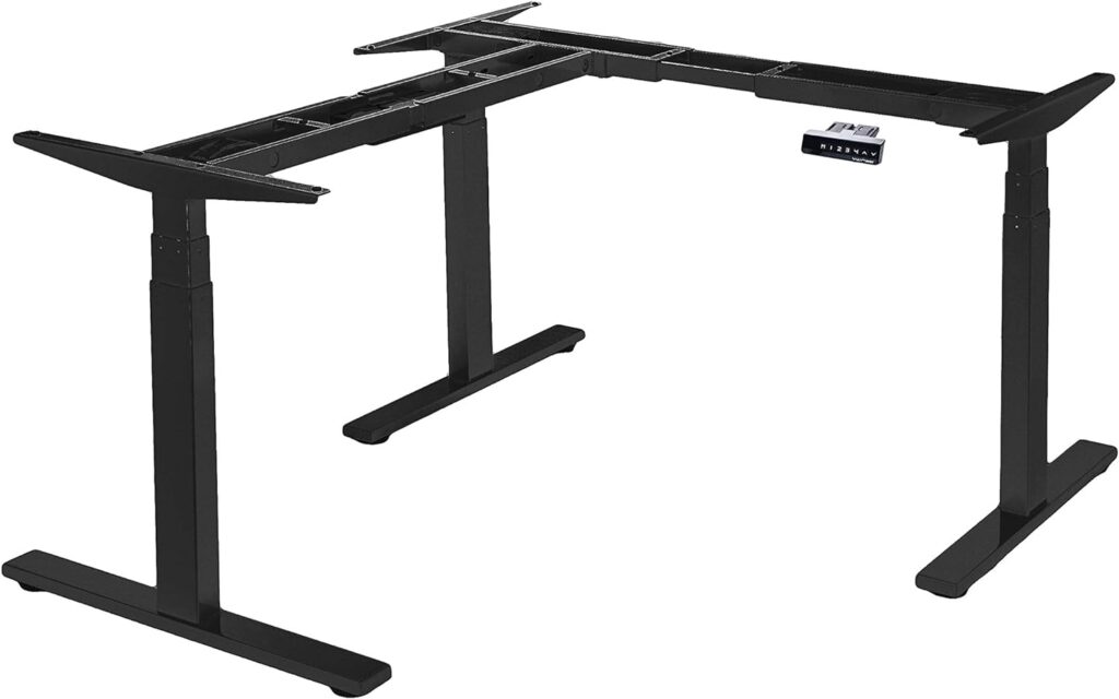 VWINDESK VJ301 L Shaped Electric Height Adjustable Standing Corner Desk Frame Only W/Triple Motor, Ergonomic Sit Stand Up Height Adjustable Steel Base with Digital Memory Keypad (Black)