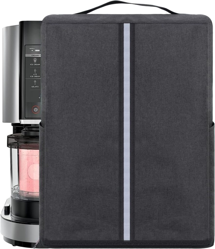 Dust Cover Compatible with Ninja CREAMi NC501, NC301, NC299AMZ,NC201,Ice Cream Maker bag with zipper bottom Compatible for Ninja Ice Cream Maker Machine with Accessories Pockets-Dark Grey
