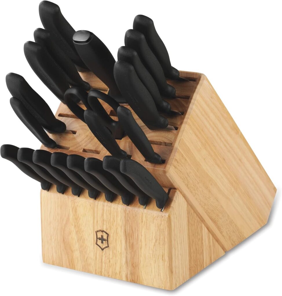 Victorinox Swiss Classic Knife Block – Kitchen Knife Set with Block for Home Essentials – Includes Chef’s Knife, Kitchen Shears & More – Black Handles, 22-Piece Set