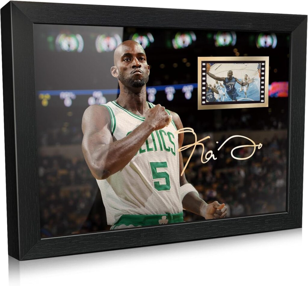 ORIMAMI Gifts for Basketball Player Kevin Maurice Garnett Fans,Sport Superstar Picture Desktop Framed Photo 8×6 Inches with Printed Signed and 1x35mm Film Mini Cell Display