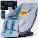 Stylish Massage Chair Full Body Zero Gravity Massage Chair Rocking Sleep Mode SL 3D Yoga Stretch Massage with Heat Wireless Phone Charge Upgraded Calf +11cm 12+ Modes Screen Touch Large Size White G