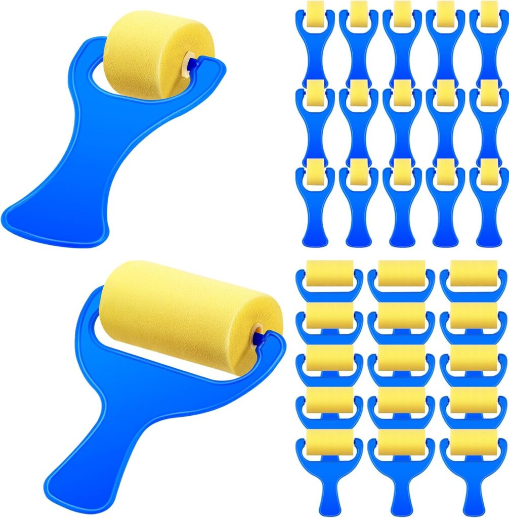 Tenceur 30 Pcs 3″and 1″ Foam Paint Brushes for Kids Foam Paint Roller Small Sponge Roller with Blue Handle for Young Artists, Reusable & Washable Early Educational Supply for Crafts, Graffiti, DIY Art