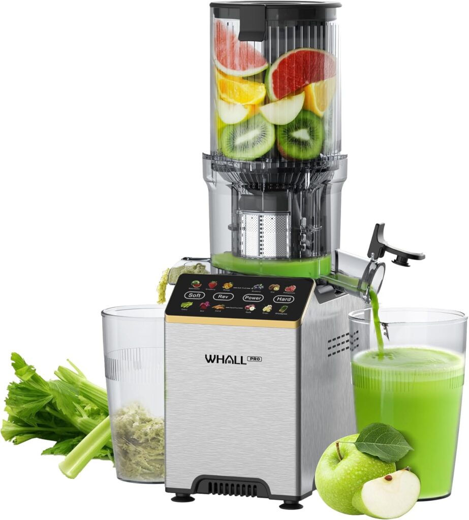 Cold Press Juicer, Touchscreen Juicer Machines with 4.5” Wide Feed Chute, Stainless Steel Masticating Juicers Easy to Clean, Ergonomic Operational Panel Design, High Juice Yield, Grey