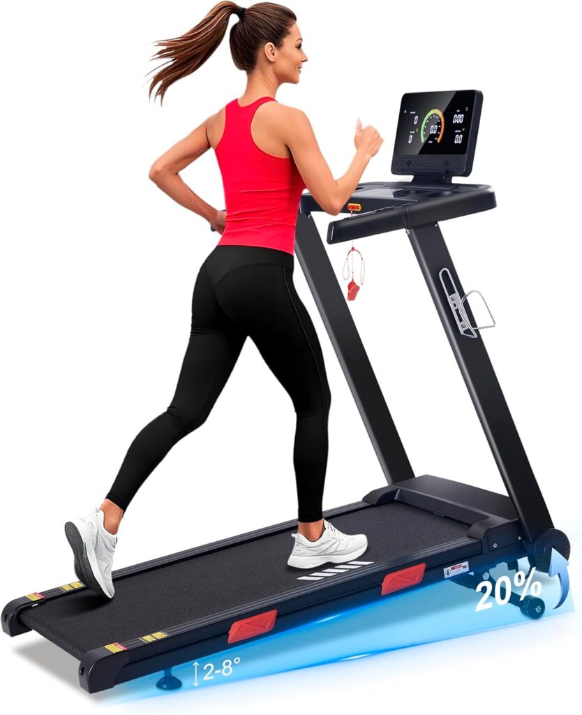 Auto Incline Treadmill, 20% Incline, 3.0HP, 10 MPH Running Machine, 18.5″ Wide Belt, 350 lbs Capacity, Treadmill for Home with Bluetooth App