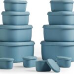 ISSEVE 12Pcs/Set Nesting Silicone Food Storage Containers with Lids, BPA Free Reusable Meal Prep Silicone Containers Airtight, Freezer Dishwasher Safe (33.8oz, 20oz, 10oz, 6.7oz, 1.3oz) (Blue)